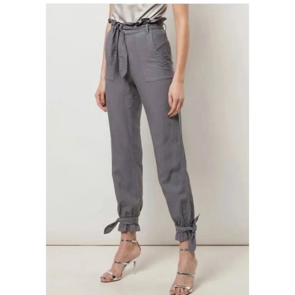 Alice + Olivia Pants - Alice + Olivia Pants Women Size 4 Liam Gray Paperbag Waist Tie Ankle Linen Blend